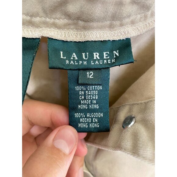 Lauren Ralph Lauren Womens Button Front Beige A-Line Midi Skirt Size 12 Cotton - Picture 4 of 7